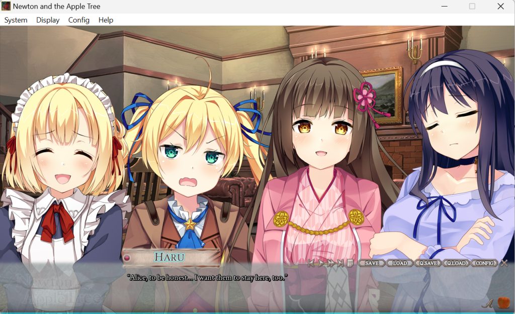 The characters of Newton and the Apple Tree (2017) are rendered in chara-moe style.